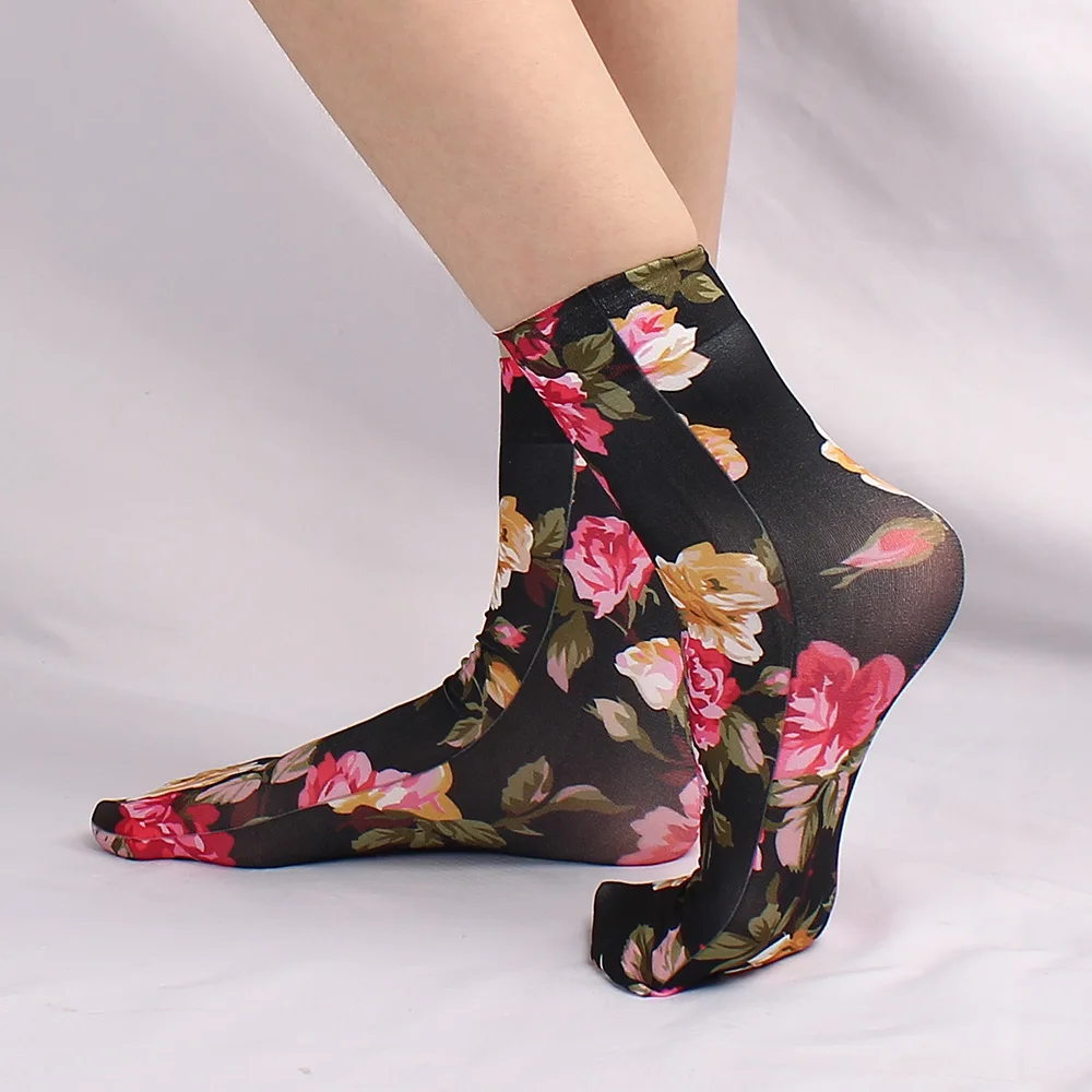 1 Pc Leopard Large Flower Print Short Socks Summer Single Shoes Short Stockings High Elastic Comfortable Breathable Ultra-thin