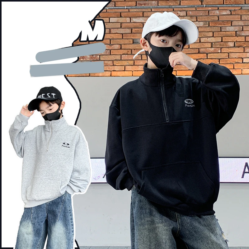 

Brief Style Children's Y2K Sweatshirt with Zipper for Tween Boys Fashion Turtleneck Spring Autumn Clothing Kids Stylish Hoodie