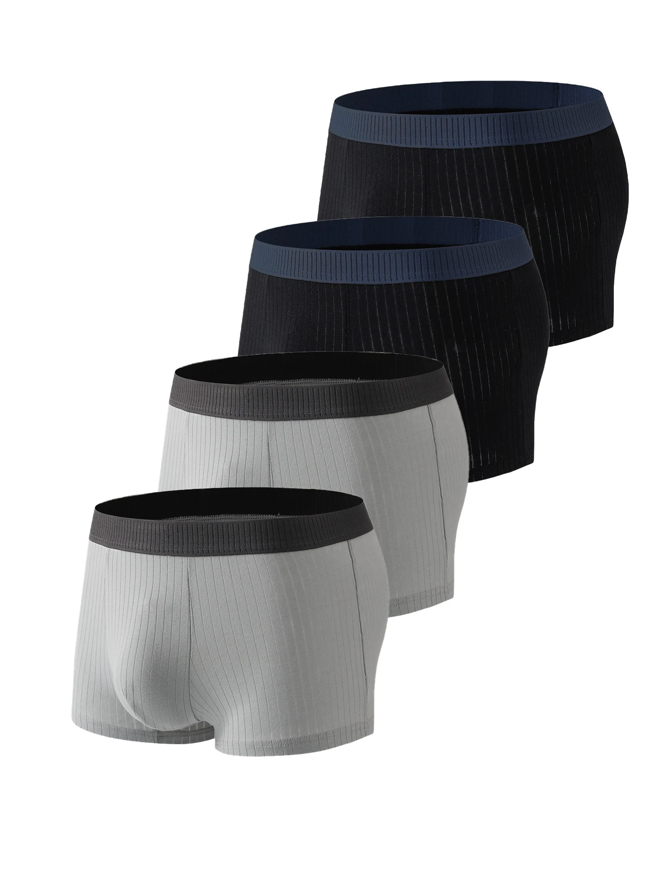 

Men's 4-Pack Cotton Boxer Briefs - Ribbed Texture, Assorted Gray & Black with Contrast Waistband Underwear Set