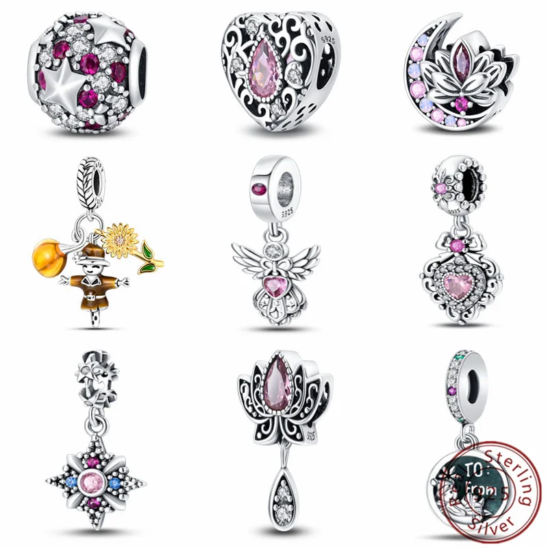 Charms 100% Silver 925 Fit Pandora Original Bracelets Scarecrow Heart Lotus Flower Sunflower Bead Pendant DIY Jewelry Making