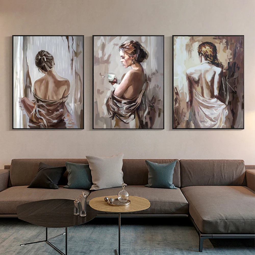 3PCS Large-sized frameless canvas paintings,Abstract Figure Painting Sexy Girl Body Back Posters and Prints Modern Canvas Pictur