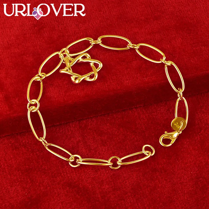 

URLOVER 18K Gold Star of David Bracelet For Woman Fashion Jewelry Men Hexagonal Star Hand Chain Wedding Birthday Bangles Gifts