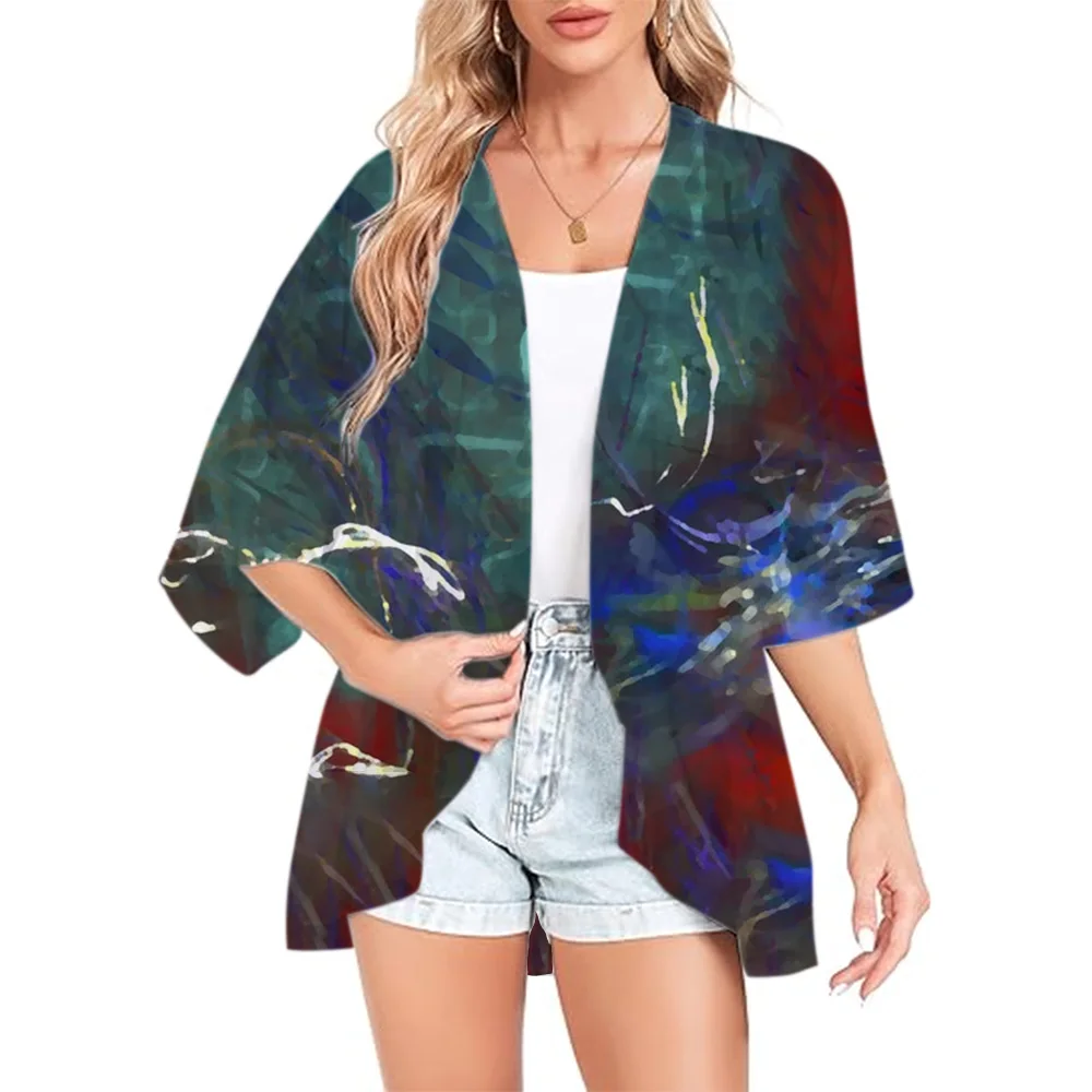 Summer Long Flowing Kimono Blouse Top Kimono Cardigan Jacket Tops Tops Posh Hawaiian Chiffon Beach Party Plus Size Loose Comfort