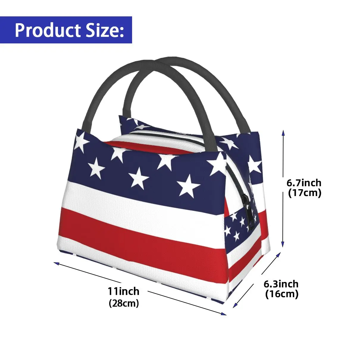 American Flag Lunch Bag For Women White Stars Print Lunch Box Casual Travel Cooler Bag Convenient Oxford Tote Food Bags