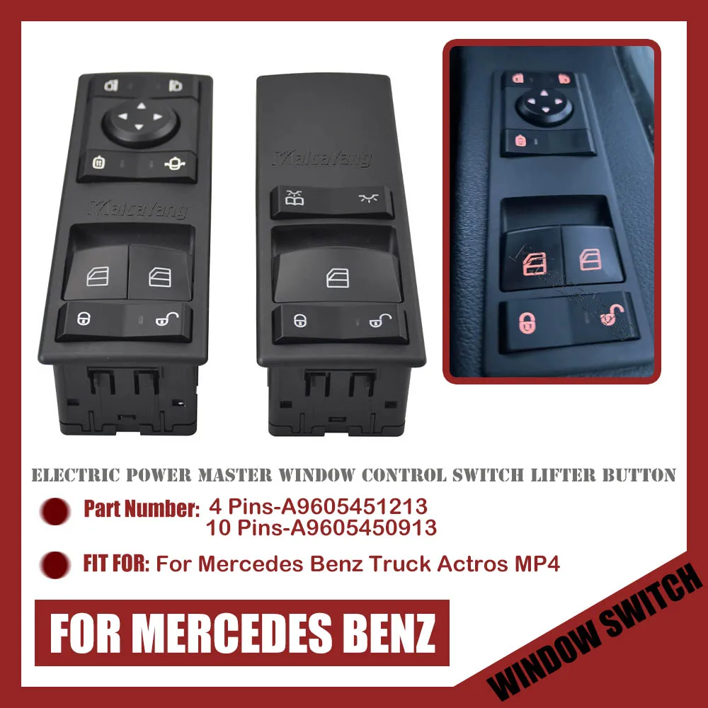 

Новый переключатель стеклоподъемника для Mercedes Benz Truck Actros MP4, Стайлинг автомобиля A9605451213 A9605450913 9605451213 9605450913