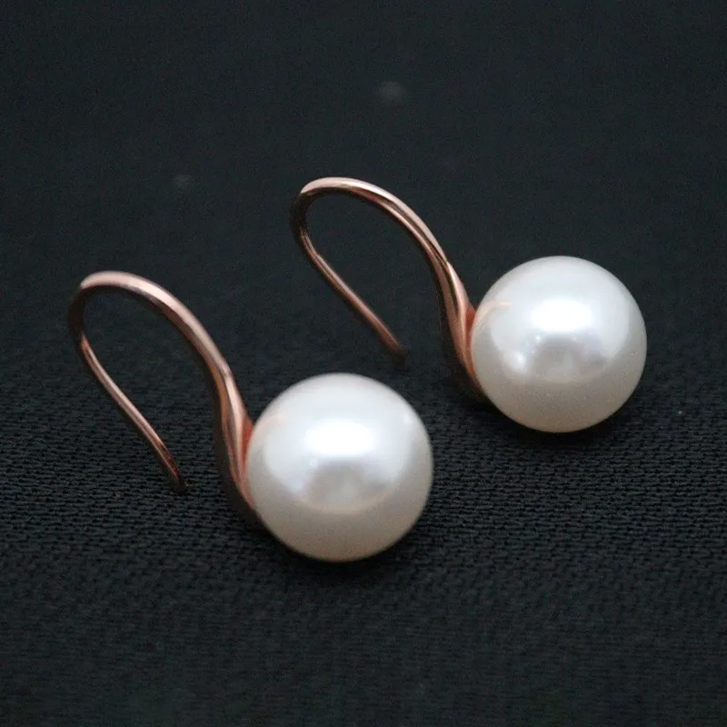 

Real Solid 925 Sterling Silver Dangle Women Lucky Smooth Pearl Round Ball Earrings