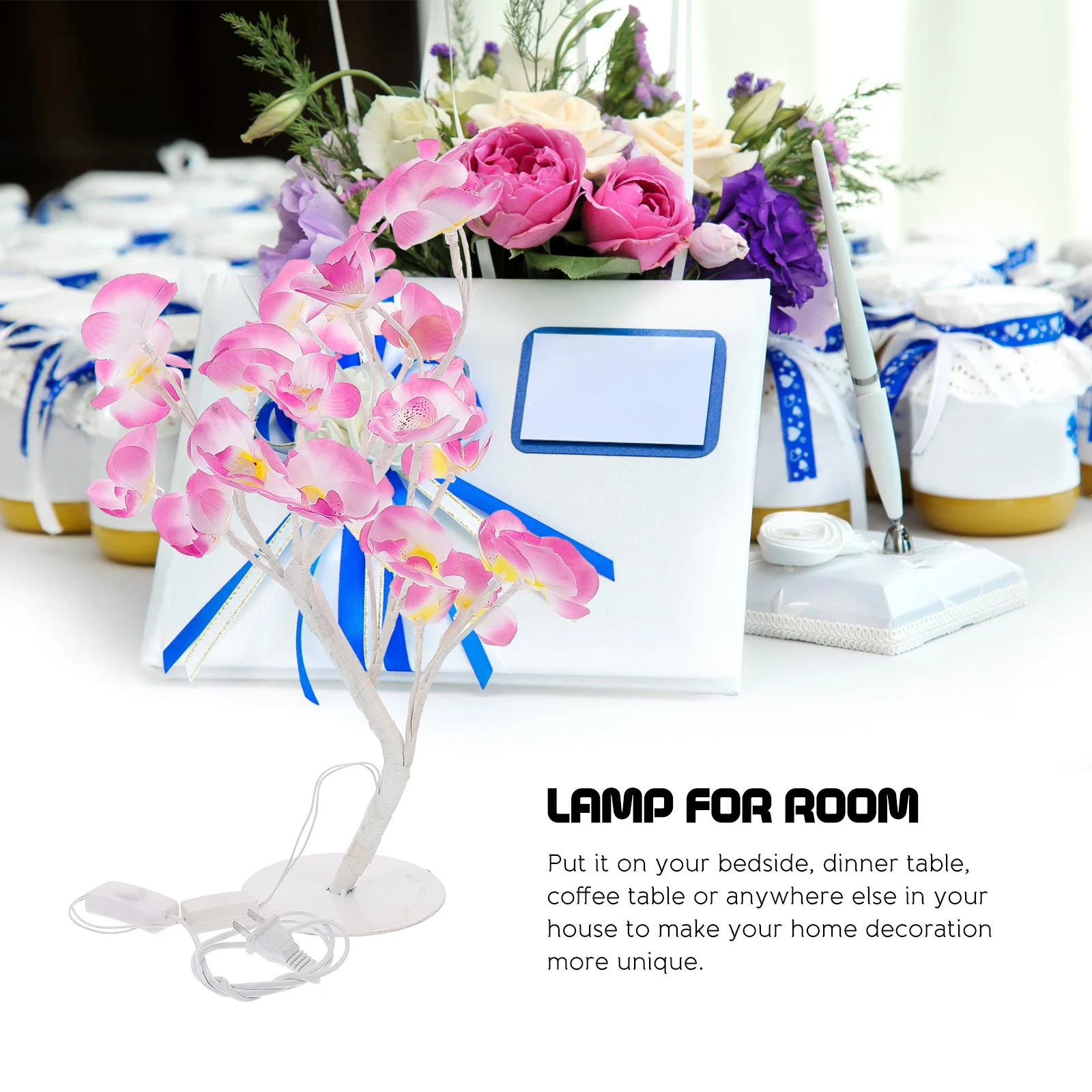 فراشة فرع مقاوم للماء مختومة الخرز Usb قابلة للشحن شجرة شكل ضوء الليل للمنزل غرفة نوم سطح المكتب مصباح ديكور