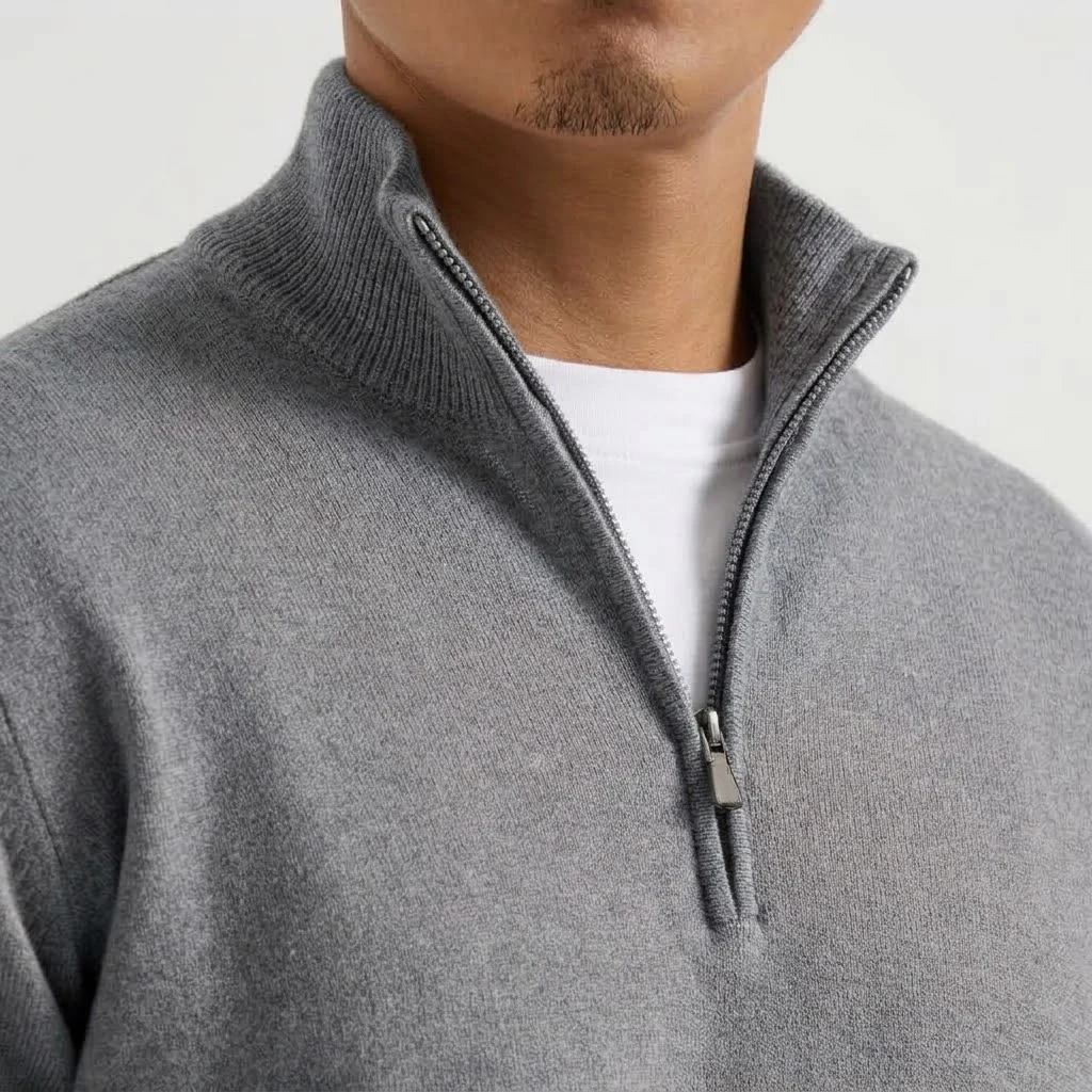 Neuer Herren-Strickpullover mit Reißverschluss, lässiger Stehkragen-Pullover, warmer Langarm-Pullover, einfarbiger Pullover, modischer Winterpullover für Herren – Detail 16
