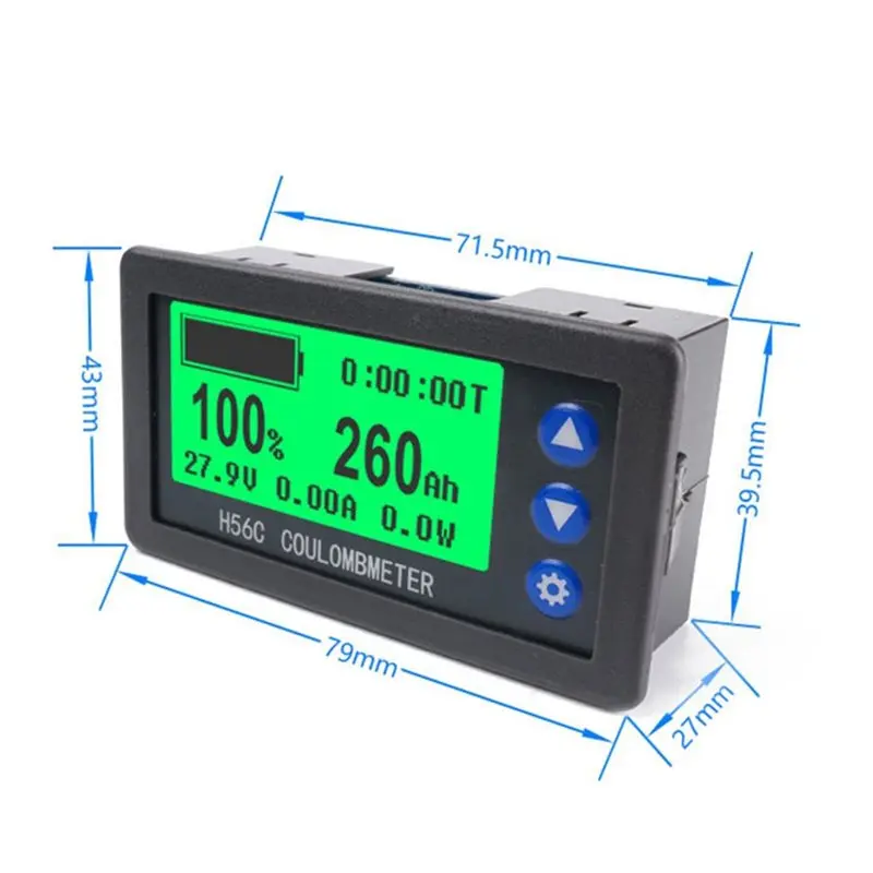 Digital Ammeter Voltmeter Meter Monitor H56CS DC100V Coulometer Battery Capacity Tester 50A LCD Backlight Display