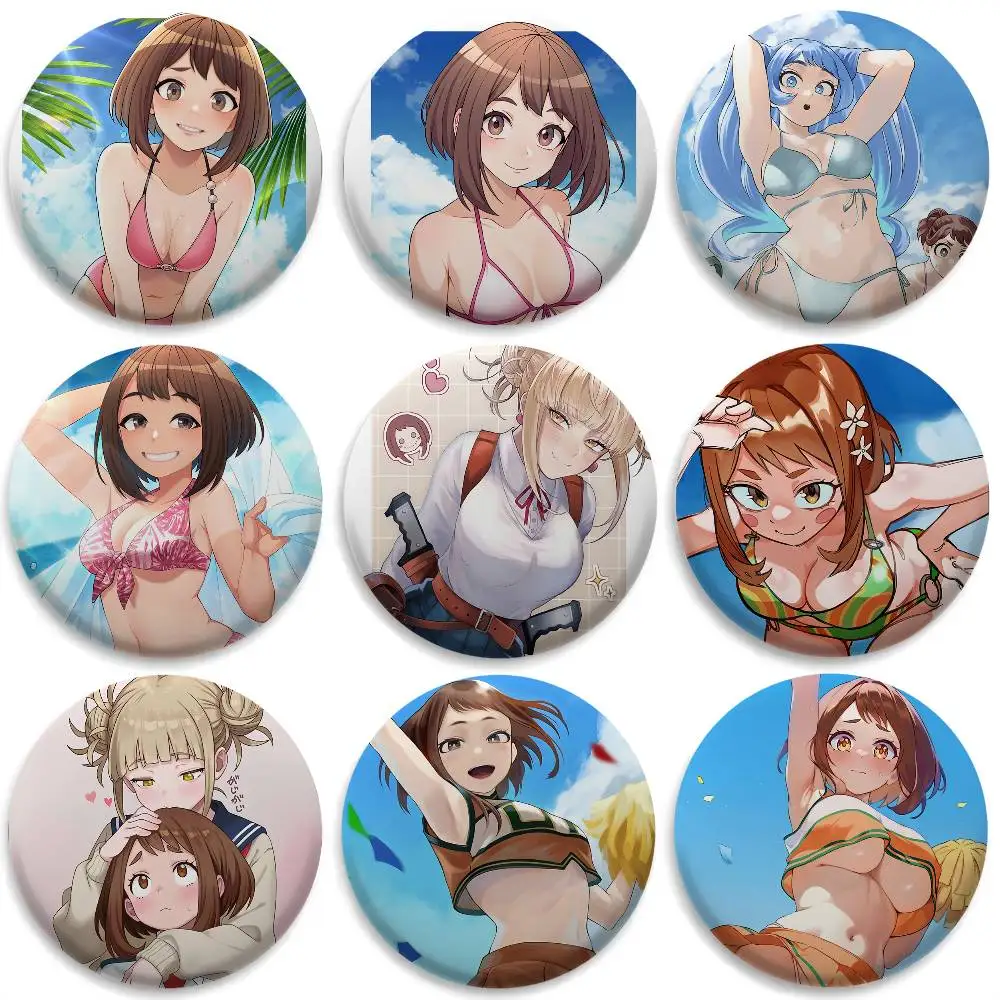 

Ochaco Uraraka H-Hero Academia Badges Round Exquisite Badge Brooches Creative Pins For Clothes Hat Backpack Gift Accessories