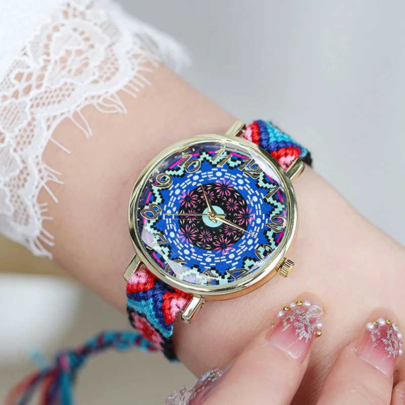 Women Quartz Wristwatch For Students Drawstring Design Ladies Bohemian Ethnic Style Woolen Woven Fashion Watch Casual Daily Wear