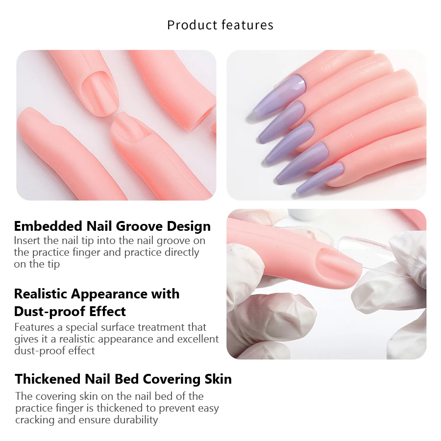 5-teiliges Übungsfinger-Set aus Silikon für Nagelkunst, Training zur Nagelverlängerung, Übungswerkzeug für Nagelspitzen-Design – Detail 6