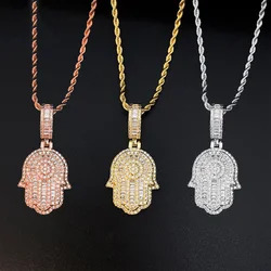Hip Hop Iced Out Cubic Zirconia Fatima Hand Pendant Women Men Jewelry Bling Hamsa Necklace Pendant Platecd 16k Gold Birthday
