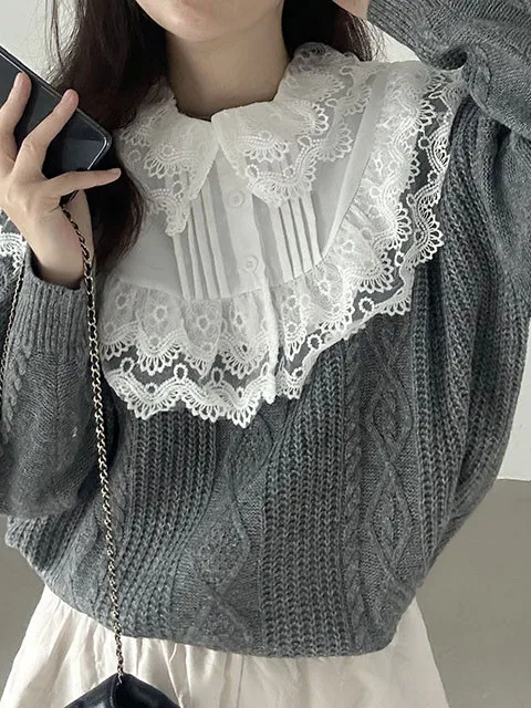 Dolce staccabile colletto in pizzo maglione lavorato a maglia set autunno inverno da donna nuovo design Sle senso maglieria vestibilità ampia lunga sve