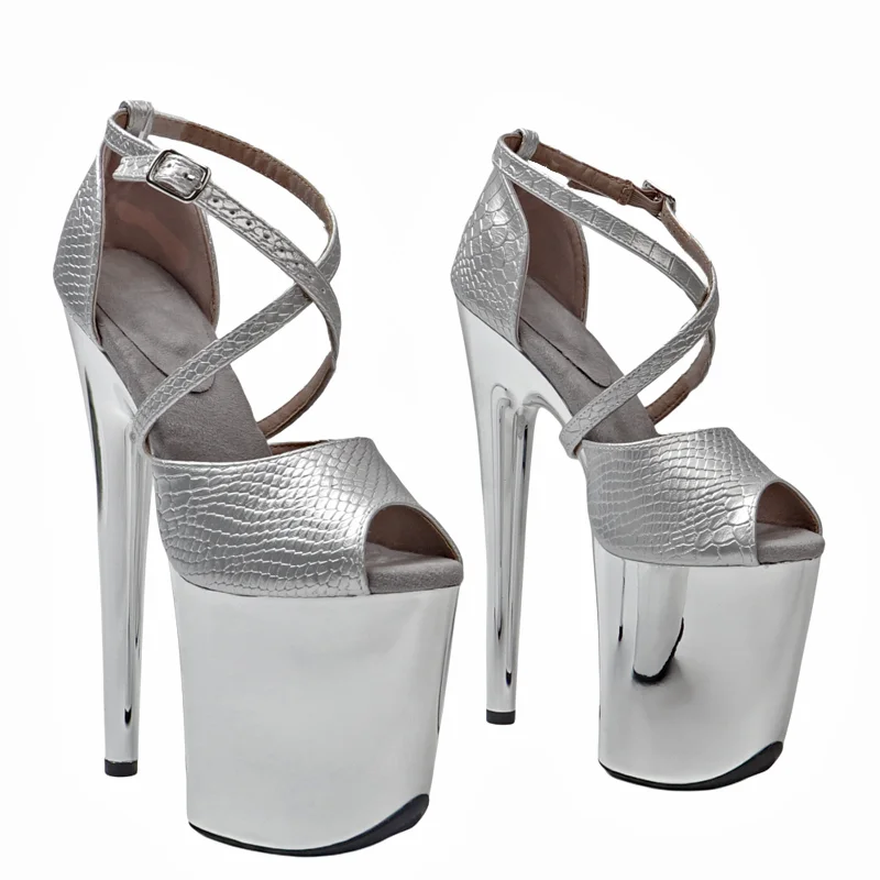 Leecabe  8Inch/20cm Snake Upper Trendy fashion electroplate Platform  High Heels Sandals  stripper heel Pole Dance shoes