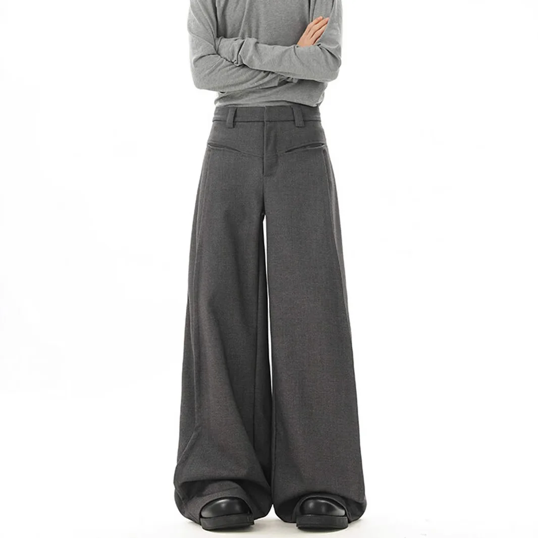 

Vintage Old Money Style Men's Loose Wide-Leg Versatile Draped Casual Niche Trendy Brand Folded Waist Patch Suit Pants