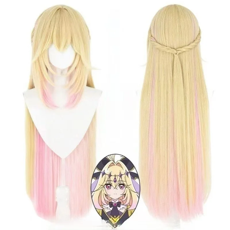 Moria Ruruka Cosplay Wig Wonderful Pretty Cure! Golden Pink Gradient Long Braided Wig for Halloween Party Comic Con Role Play