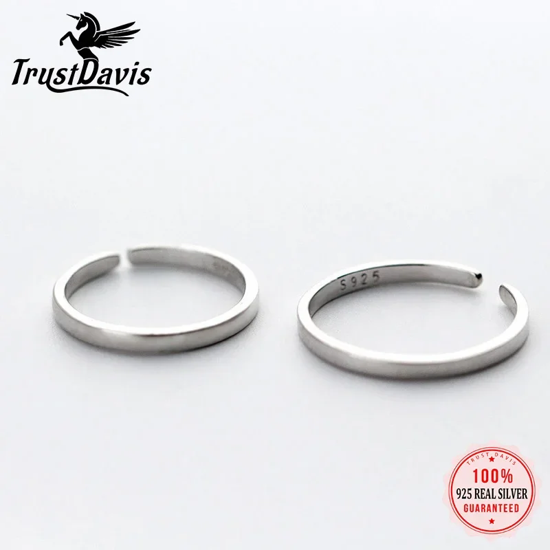 

TrustDavis Authentic Minimalist 925 Sterling Silver Fashion Simple Smooth Adjustable Ring For Man&Women Wedding Jewelry DA1090
