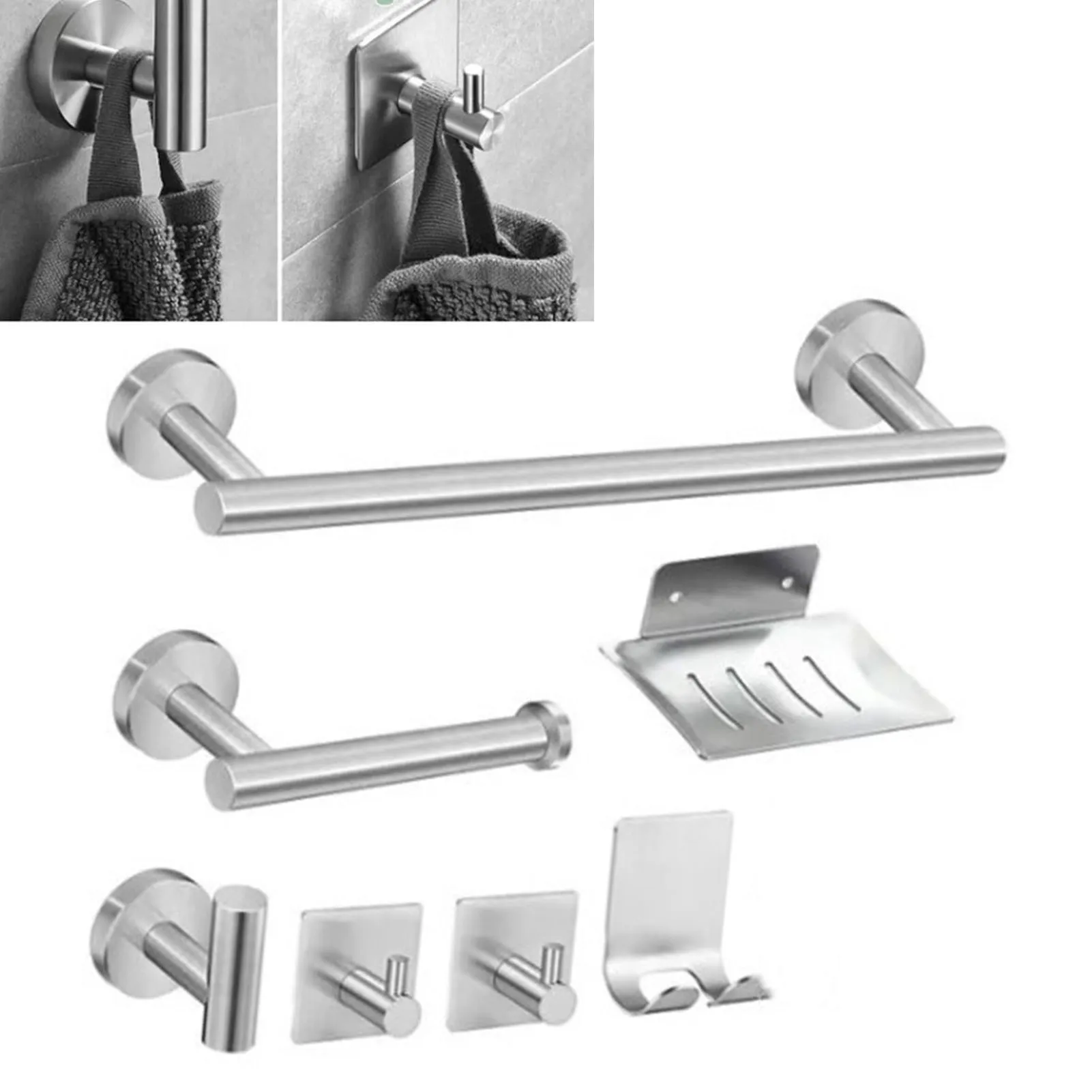 Bathroom Hardware Accessories Kit 7 Piece Towel Rack Tissue Holder Coat Hook Razor Hook Soap Tray Multifunction Hook Set