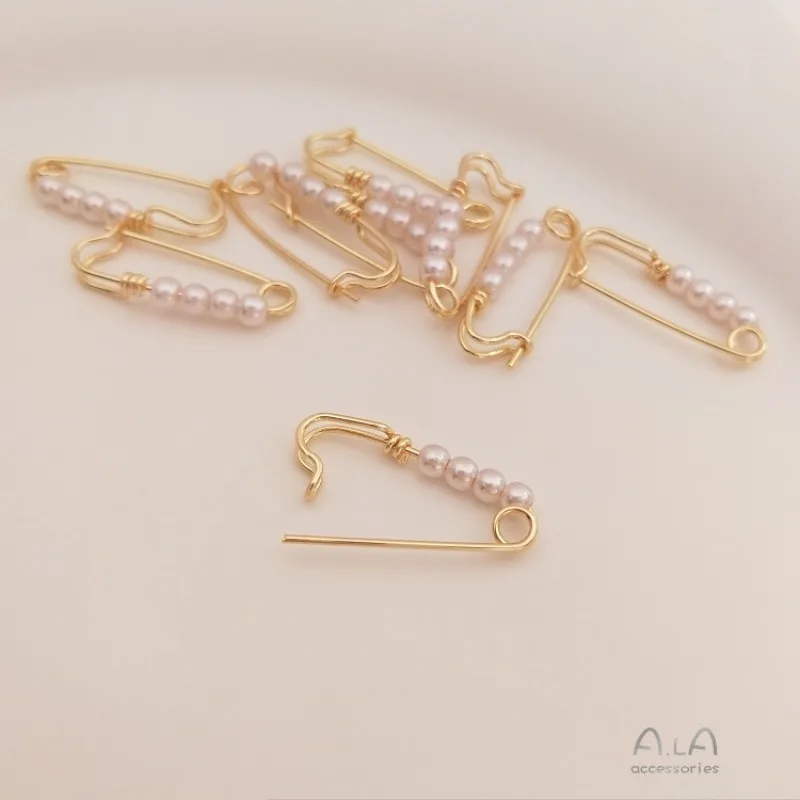 14K Gold Color Paper Clip Earrings Pin Earrings Imitation Pearls Individual Internet Celebrity Temperament Niche Design Earrings