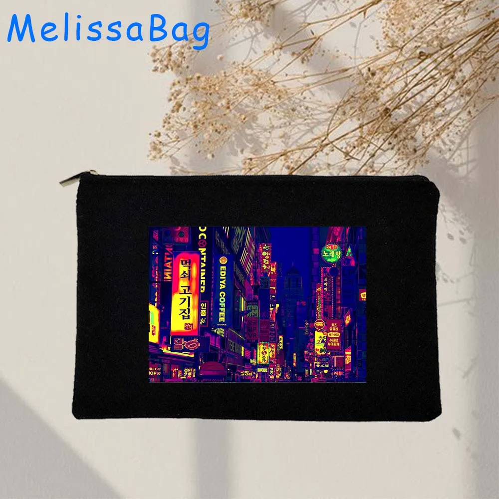 Korean Pop Girl Kpop Music Finger Love Heart Anime Girl Cute Cartoon Storage Canvas Cosmetic Bag Makeup Pencil Case Zipper Pouch