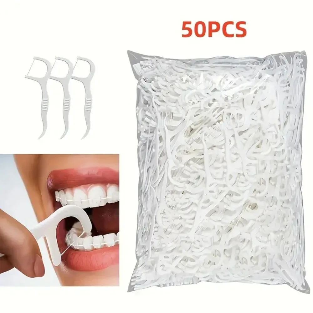 50 sets of dental flossers - One-time use dental floss for deep cleaning in oral care, travel and daily cleaning.