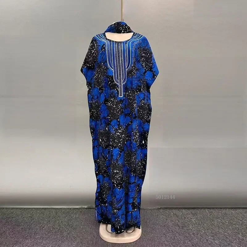 

Customized 2025 Islamic Cotton Abaya Dress for Women Nigerian Dubai Style Printed Robe Muslim Prayer Wear with Hijab Scarf