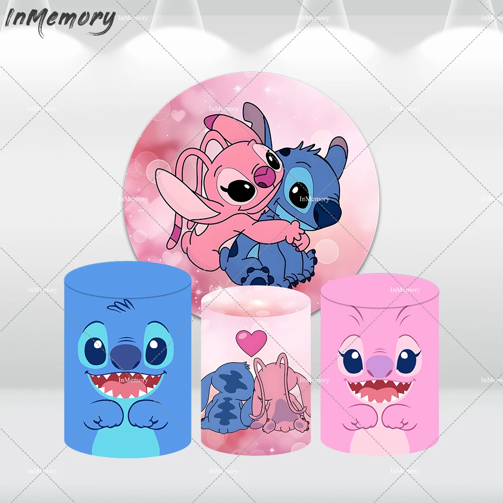 Круглый фон Лило и Ститч для детского дня рождения, фотоукрашение, фон для фотосъемки с сердцем, крышка цилиндра для детского душа, баннер