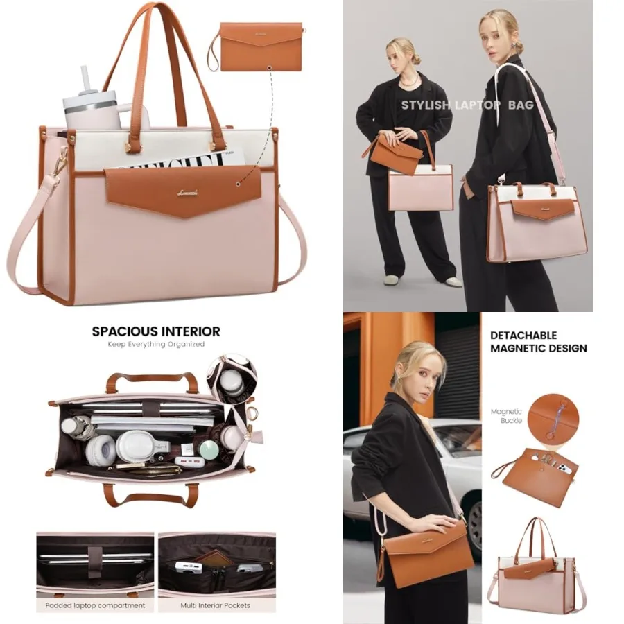 

Laptop Bag for Women, 15.6'' Laptop Tote Purse 2-in-1 Professional Work Bag Business Briefcase with Clutch Purse, Waterproof Le