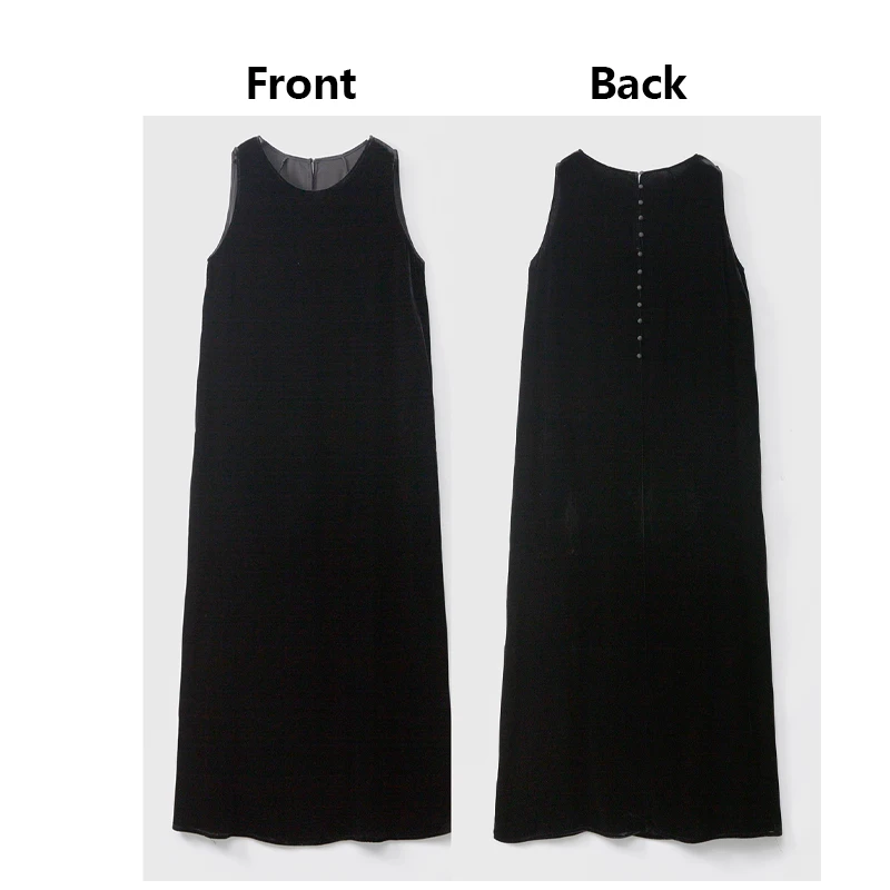 Silk Velvet Women's Vest Dress Mulberry Silk Black Maxi Dress Temperament Simple Outdoor Casual Temperament Women's Wear