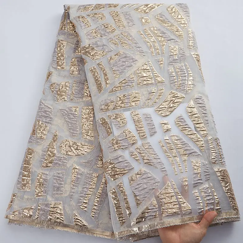 Latest African Tulle Lace Fabric 2023 Satin Nigerian French Brocade Gilding Jacquard Lace Fabric For Women Party Dress S3023