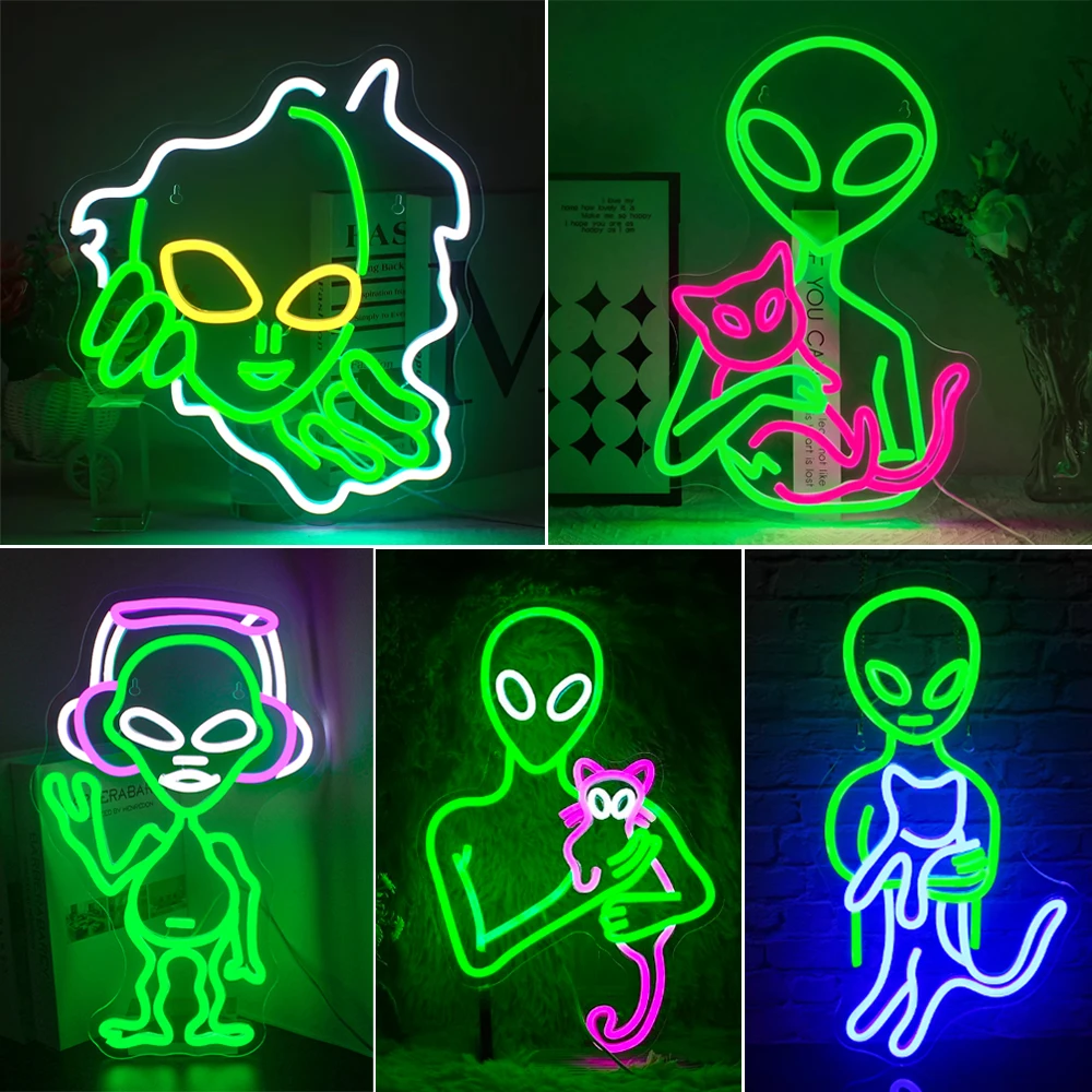 

Alien Neon Led Sign Wall Decor Dimmable Led Light Up Sign For Room Decoration Home Bar Club Party Man Cave Game Room Art Light