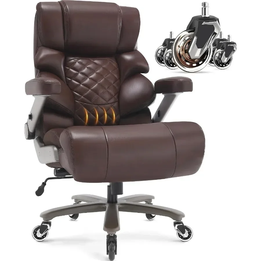 Big and tall office chair for executive use, premium leather material, black color, 700lbs weight capacity