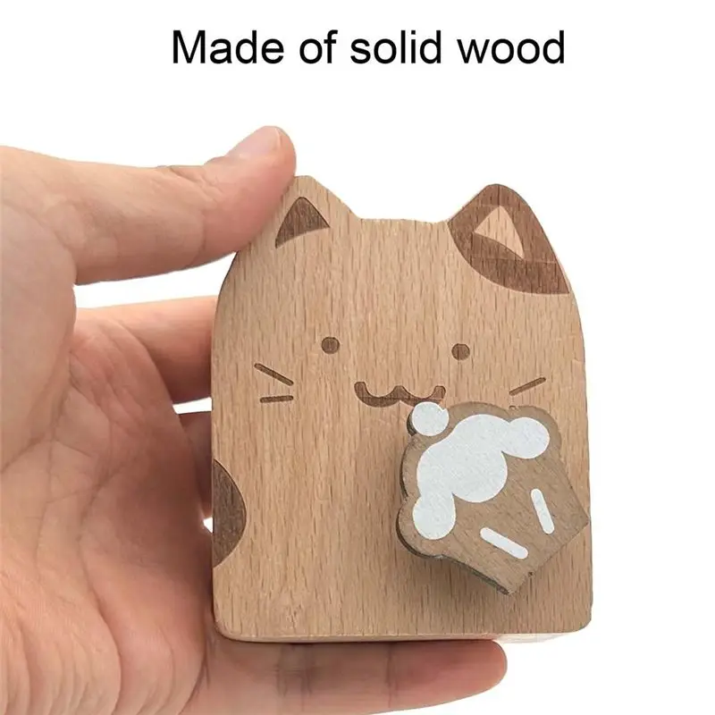 AEE4-Wood Cat Wind Up Music Box, Rotating Mechanism Movement Musical For Birthday Gifts