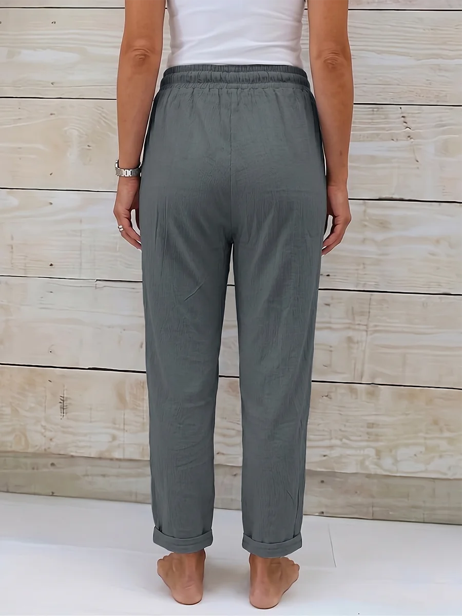 Damen-Freizeithose mit Kordelzug, elastischer Taille, lockere Hose, einfarbig, mit Taschen, All-Match-Baggy-Streetwear, gerade Hose – Detail 3