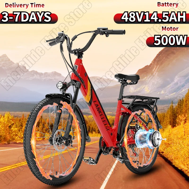 LANKELEISI Electric Bicycle 500W Powerful Motor 48V14.5AH Lithium Battery Aluminum alloy Electric Bike 24 inch Tire Adult E-bike