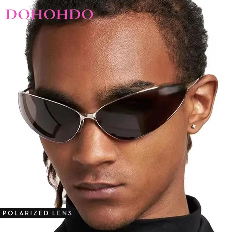 Vintage Polarized Cat Eye Punk Sunglasses Men Women Luxury Brand Designer Fashion Oval Metal Frame Driving Anti-Glare Eyewear