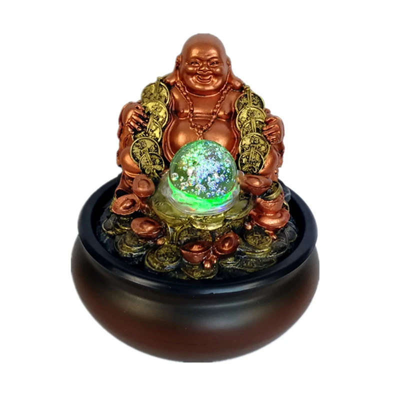 Imagem -05 - Lucky Money Maitreya Buddha Tabletop Ornamentos Led Light Ball Indoor Water Fountain Tea Pet Home And Office Decoration Feng Shui