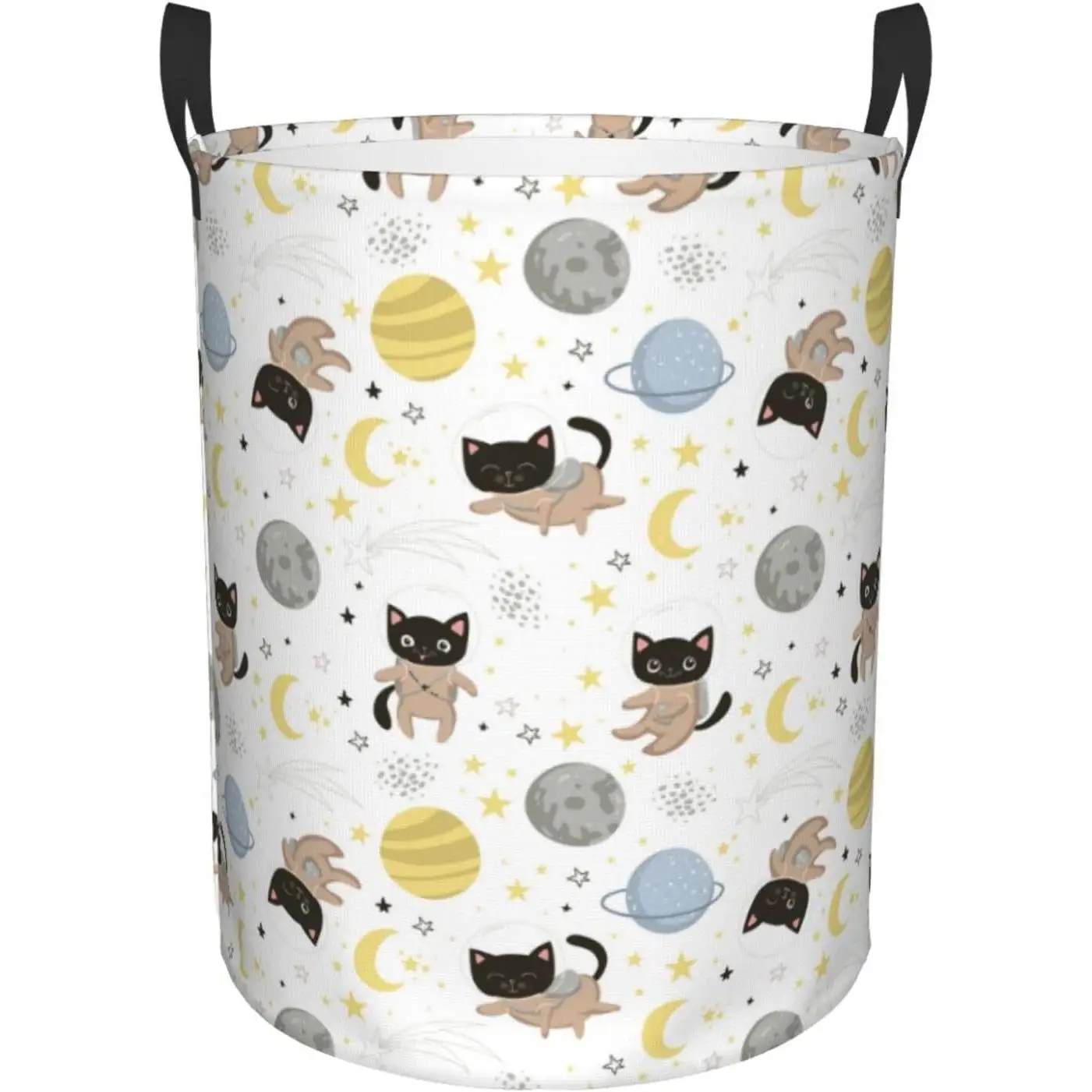

Cute Cat Print Laundry Basket Circular Laundry Hamper With Handles Waterproof Dirty Clothes Storage Basket For Bedroom