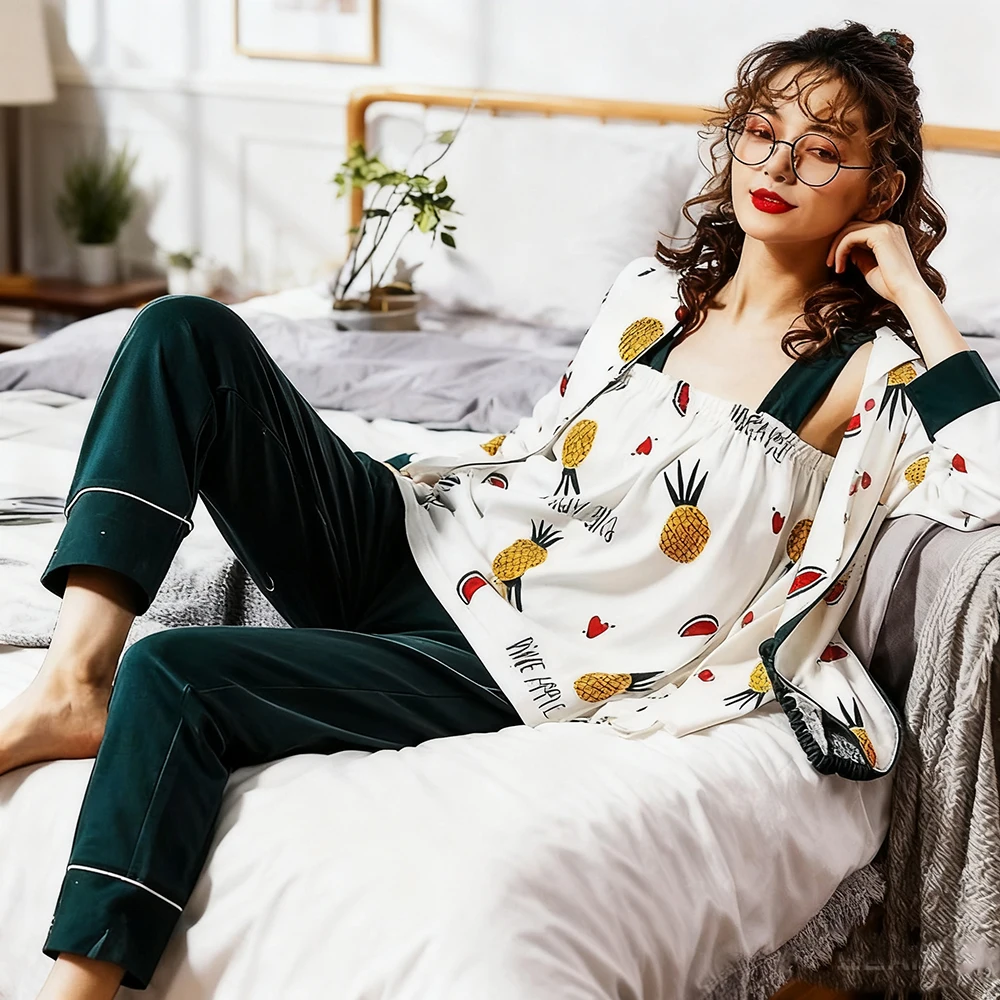 Plus Size Women's 7-Piece Cotton Pajama Set - Cartoon Long Sleeve, Soft Cozy Loungewear