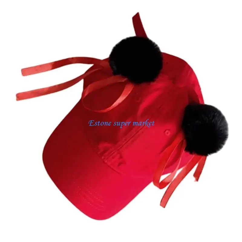 

090B Lovely Anime Double Bun Baseball Caps for Kids Breathable Cotton Sunhat Adjustable Headwear for Ages 1-5T Children