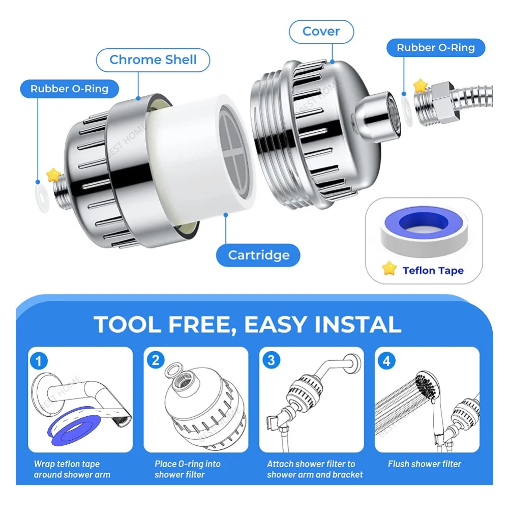 Water Outlet Purifier Kits 15-Stage Shower Water Filter Removes Chlorine Heavy Metals for Hard Water Bath Filtration Purifier