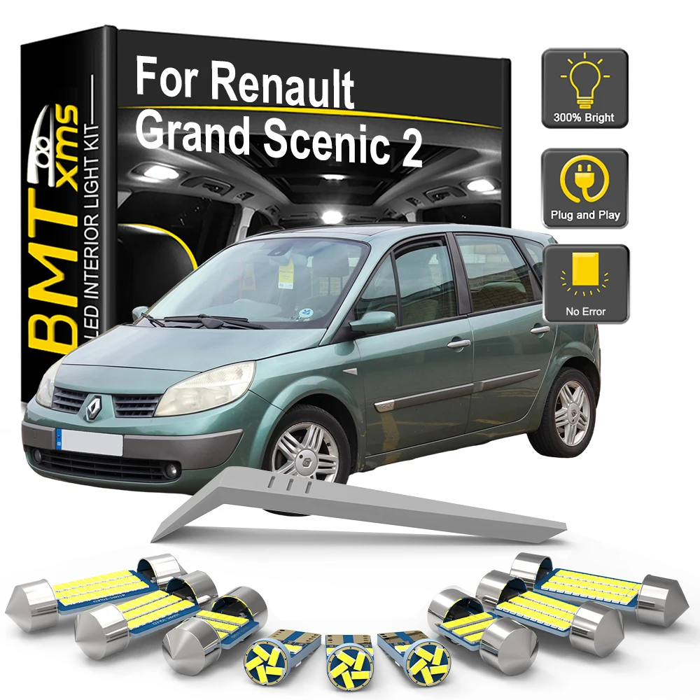 8/12/18PCS LED Interior Light Bulb Kit For Renault Grand Scenic 2 2004 2005 2006 2007 2008 2009 LED Car Dome Trunk Lamp Canbus.