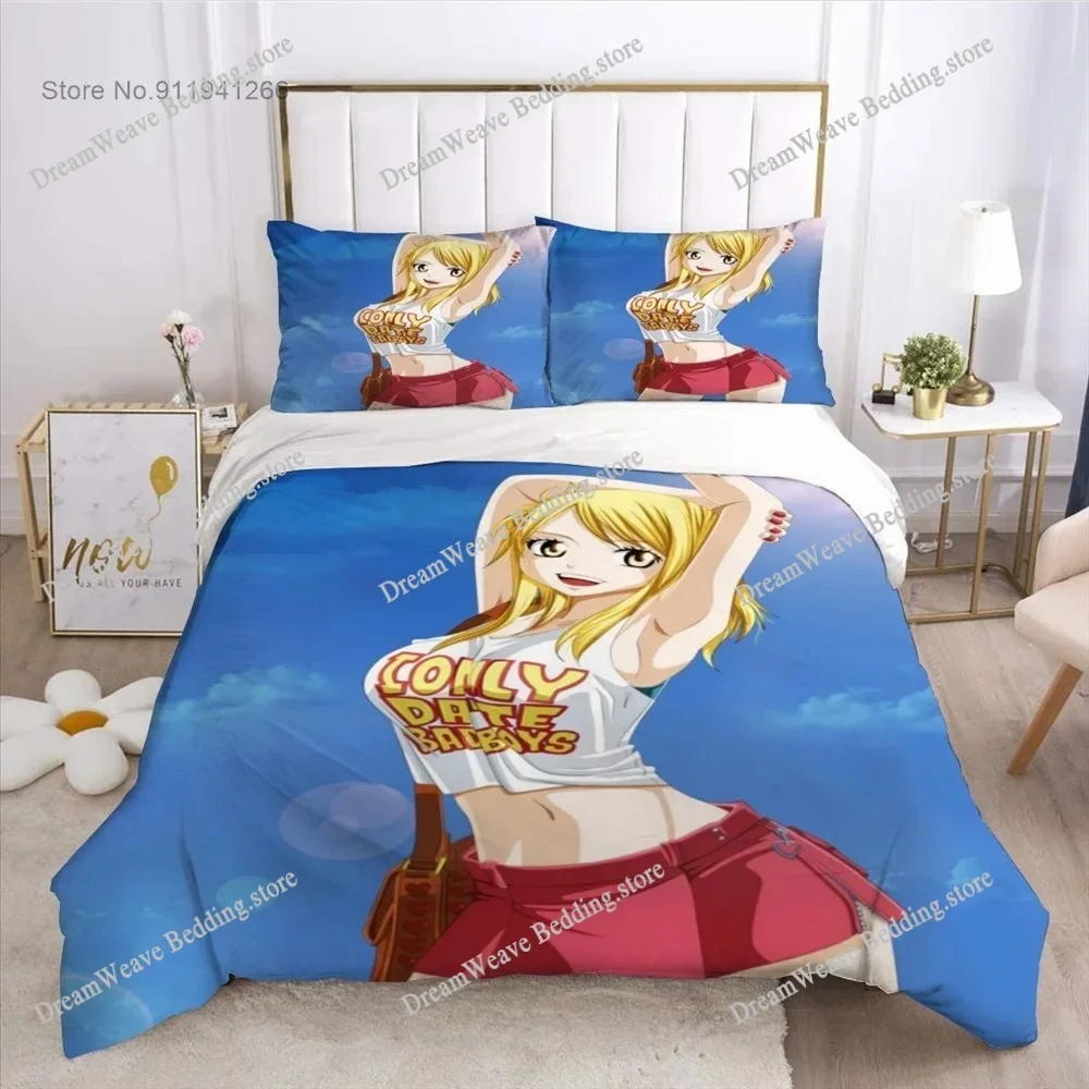 Japan Anime Bedding Set 3D Print Cartoon Fairy Tail Duvet Cover Single Double King Bed Cover Set Kids Gifts