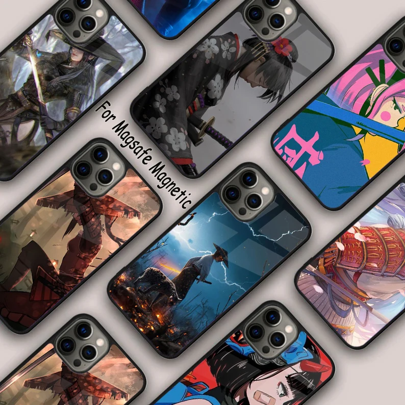 Funda de teléfono magnética Samurai anime girl para APPLE iPhone 16 14 13 12 11 Pro Max 15 Plus carga inalámbrica con cubierta MagSafe