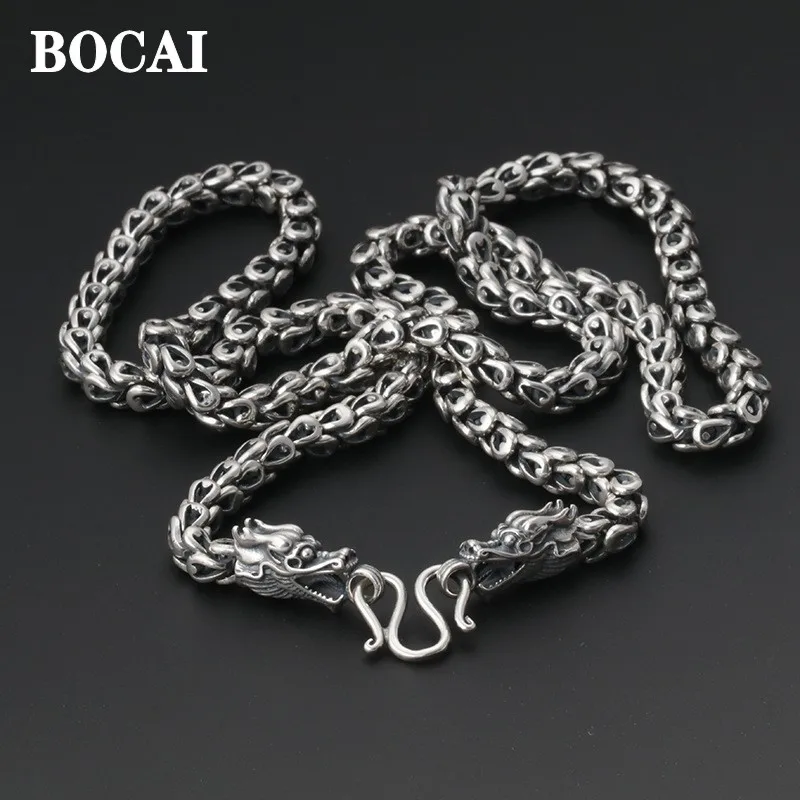 

6MM Real S925 Silver Jewelry Retro Thai Classic Fashion Personality Domineering Double Leading Man Necklace