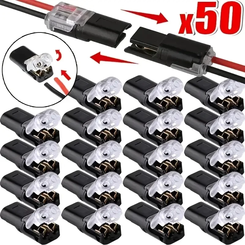 50/100 por paquete Conector de cable enchufable de 2 pines H2, bloque de terminales de conexión rápida de cobre aislado de nailon, adecuado para cable de bajo voltaje, no requiere modo de alimentación, sin componentes electrónicos