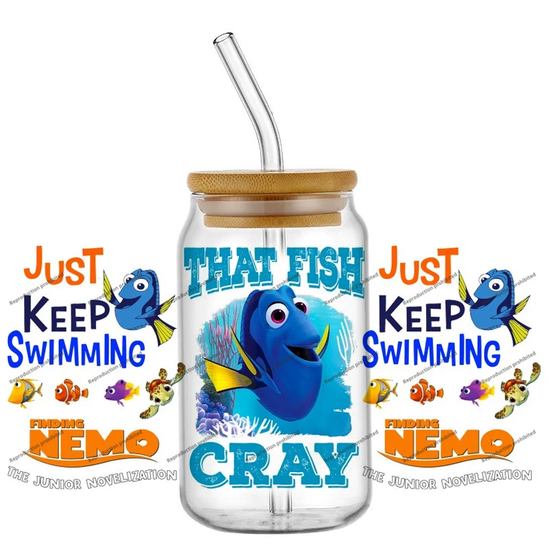 Hotsale 20 Designs Finding Nemo 16oz UV DTF 3D Transfer Cartoon Sticker Wrap Decals For Glass Can Cup Fashion Craft DIY Creative
