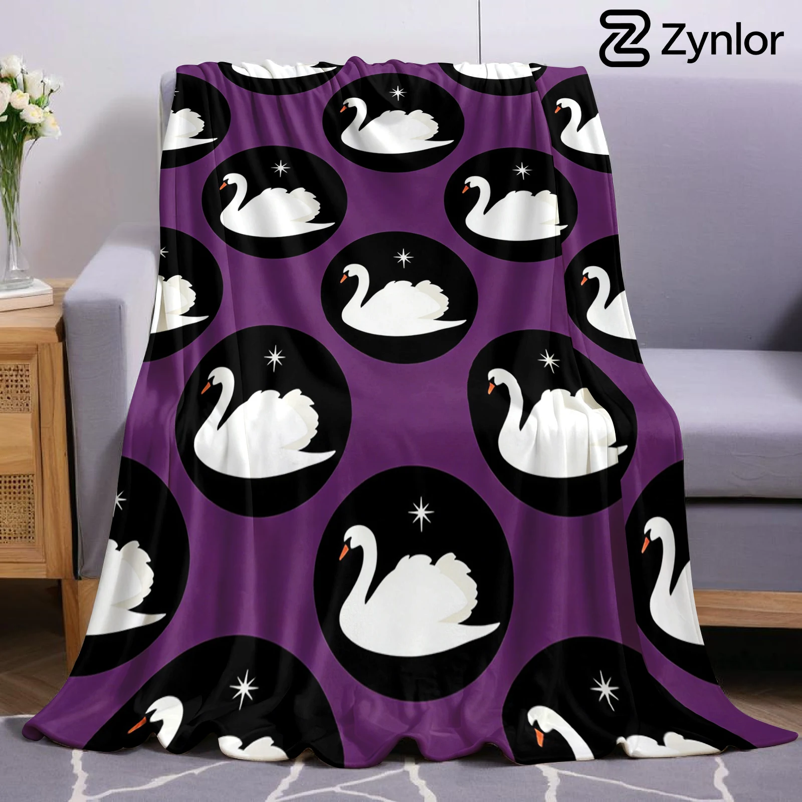 Starry White Swan Halloween Flannel Fleece Blanket Fluffy Warm Cozy Throw for Sofa Bedroom Home Holiday Decoration Gift
