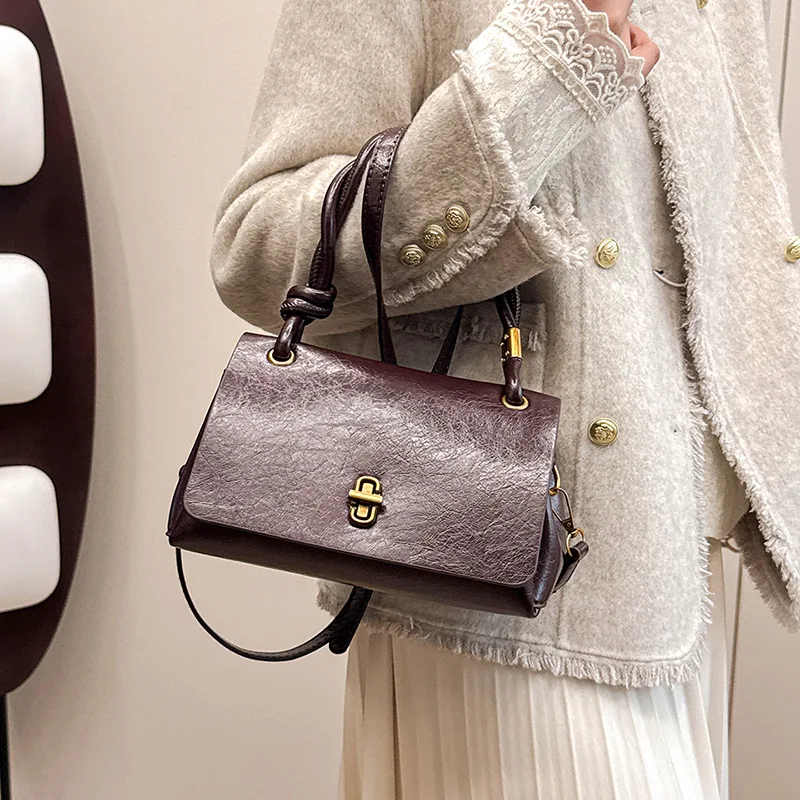 2025년 신상 빈티지 여성용 숄더백, 천연 가죽 멀티웨이 크로스바디 백, 레트로 시크 대용량 토트백 업무용